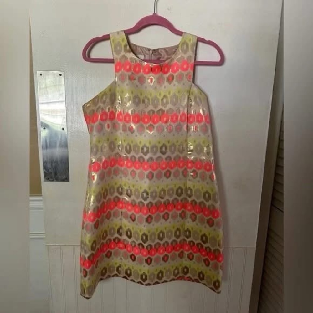 Stylish Britt Ryan Dress with Pink and Gold Pattern